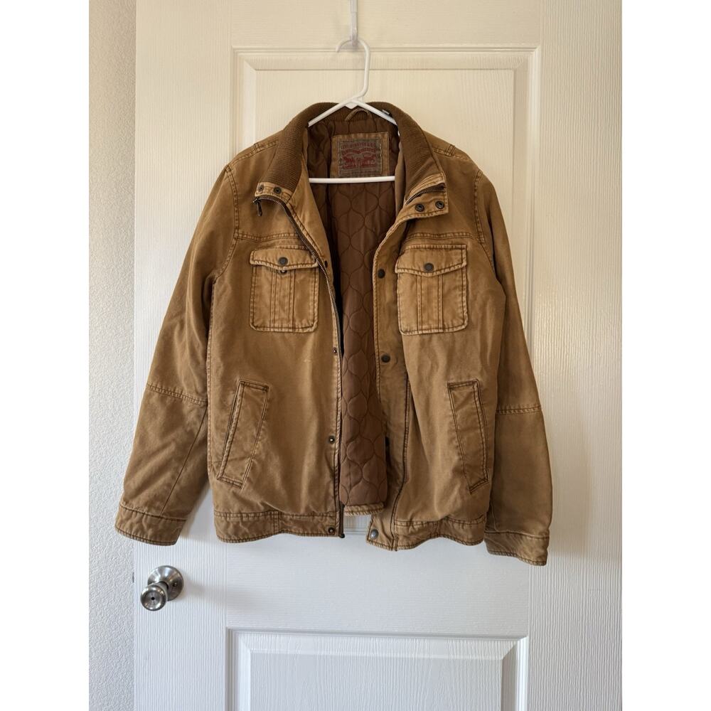 Levi's Men's Large Lined Jacket Brown Military Trucker Canvas Chore Coat Western - Picture 8 of 9